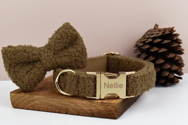 Lambskin Personalized Dog Collar, Leash & Harness Set