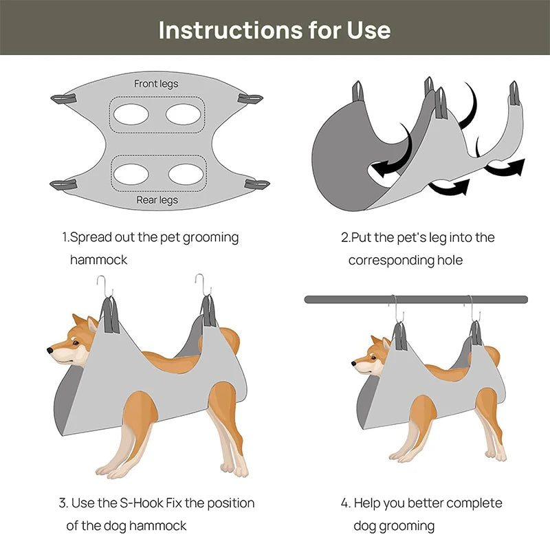 Pet Grooming Hammock – Nail Trimming & Cleaning Holder with Hooks for Cats & Dogs