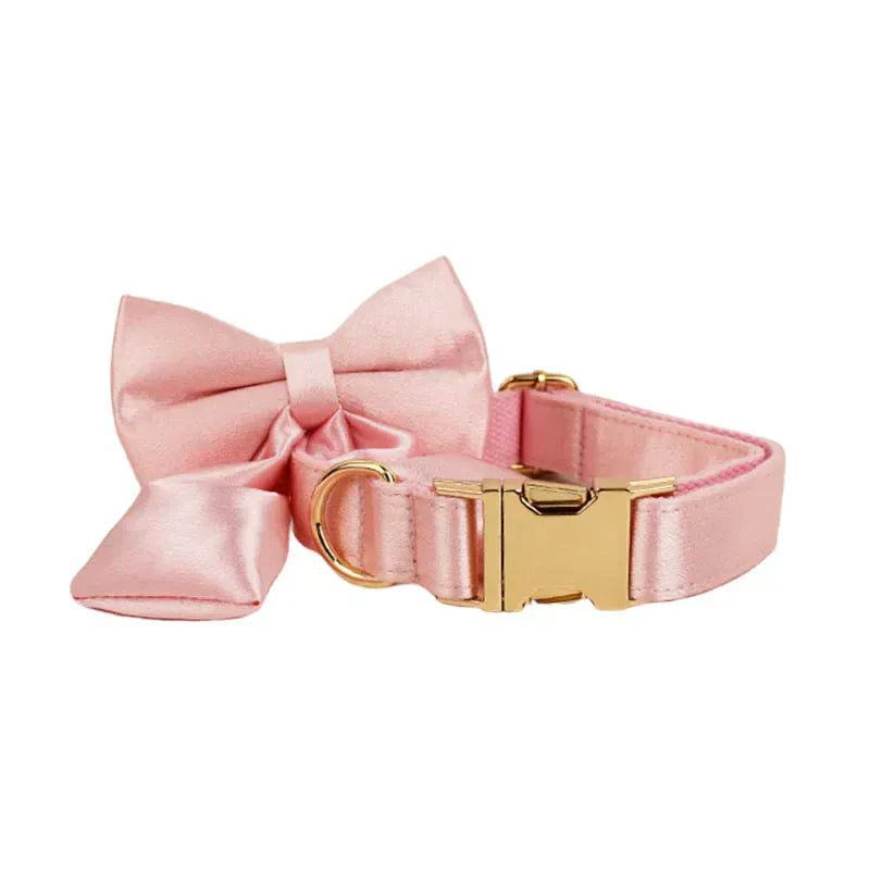Satin Pink Wedding Dog Collar Leash Harness Set