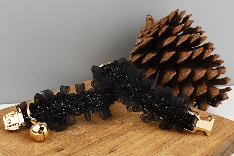 Lace Cat Collar  – Personalized Engraved Nameplate, Padded Small Dogs