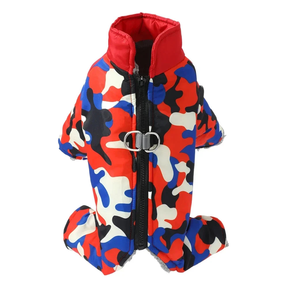 Camouflage Winter Dog Jumpsuit – Thick, Windproof & Waterproof Overalls with D-Ring