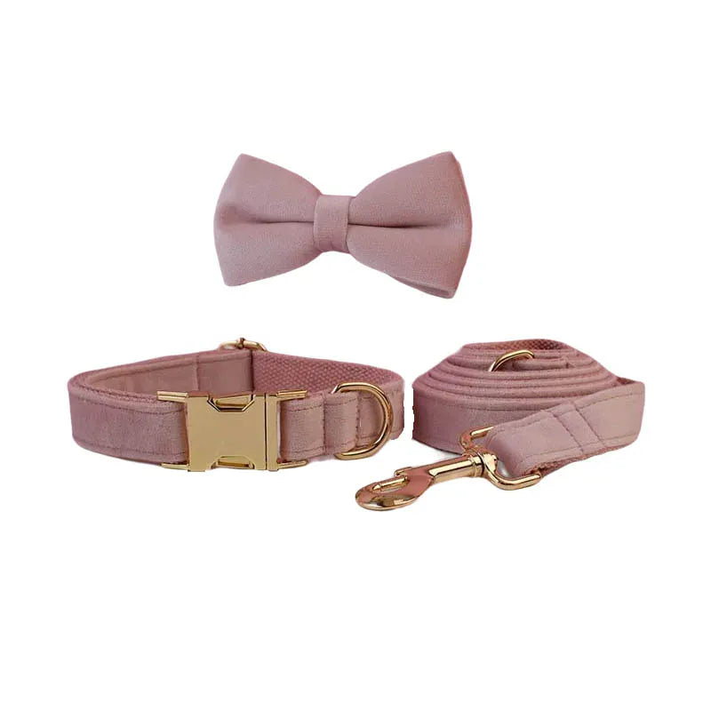 Pale Pink Velvet Dog Collar Leash and Harness Set