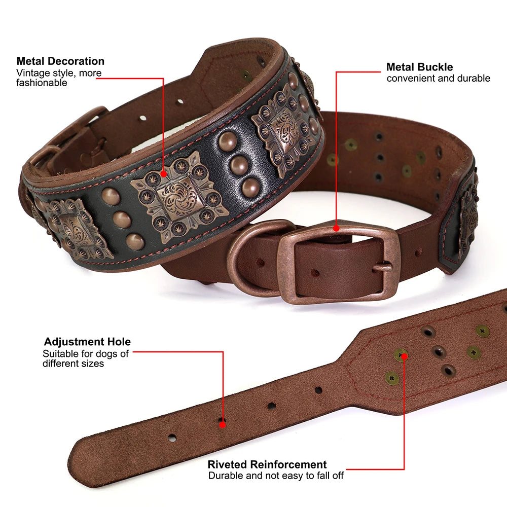 Real Leather Dog Collar & Leash Set – Durable Padded Luxury Design for Medium & Large Dogs
