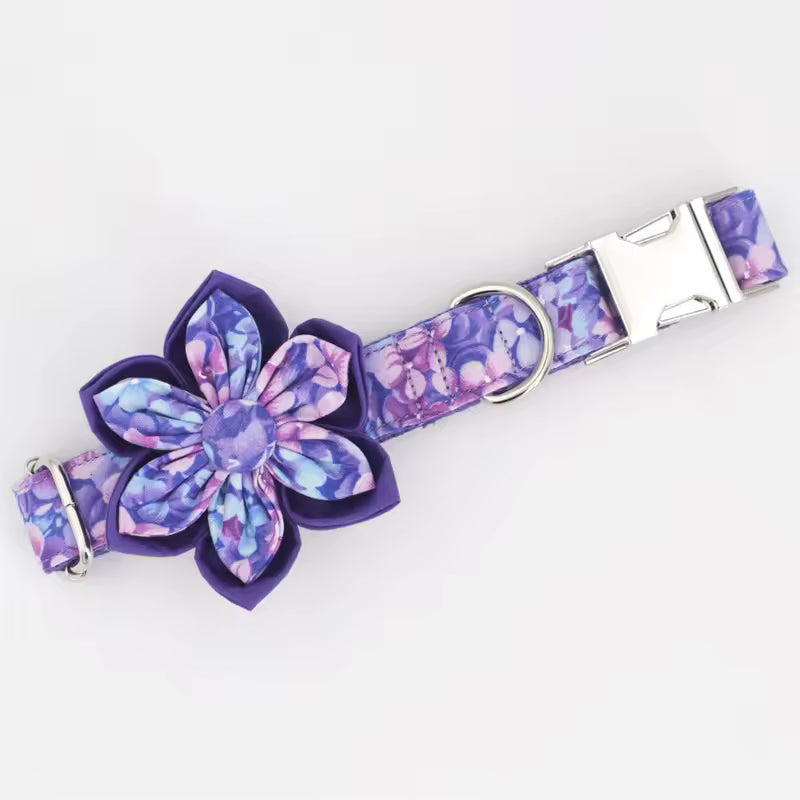 Purple Floral Dog Collar and Leash Set