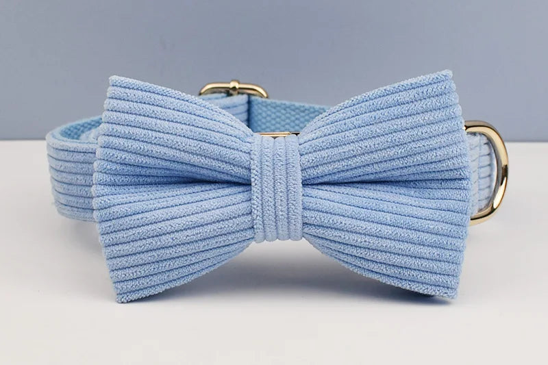 Blue Corduroy Personalized Dog Collar, Leash & Harness Set