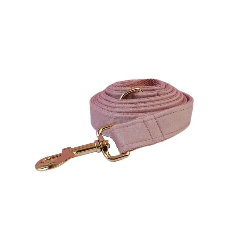 Pale Pink Velvet Dog Collar Leash and Harness Set