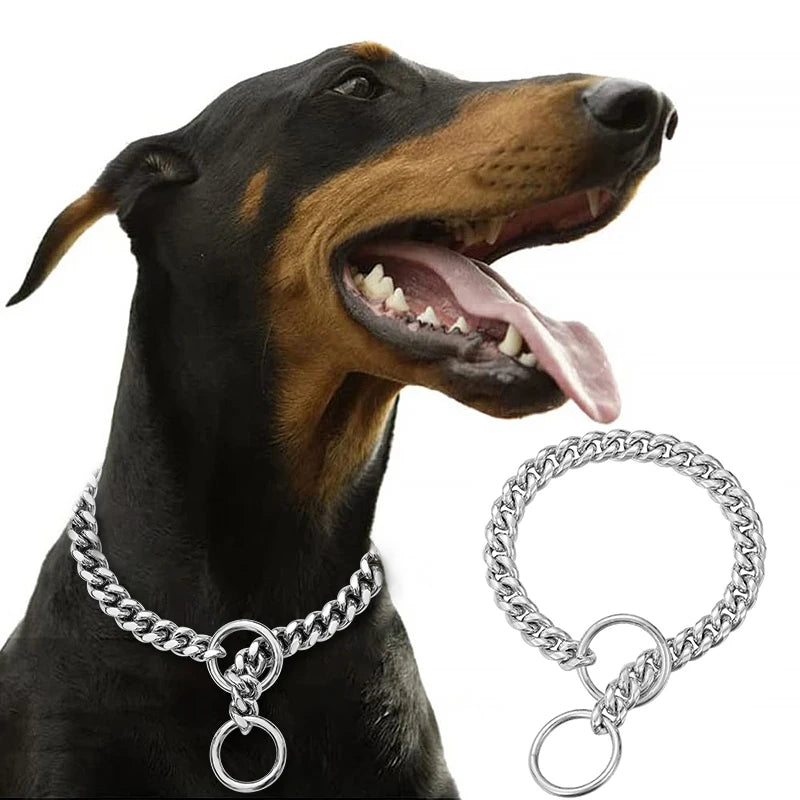 Stainless Steel Cuban Chain Dog Collar – Durable Training & Walking Metal Collar