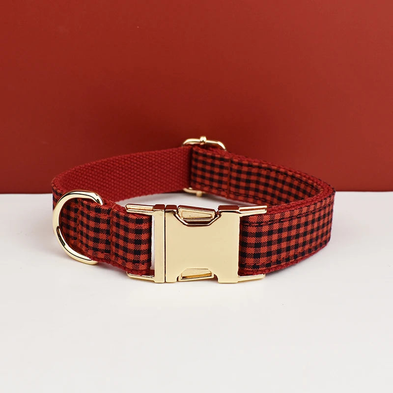 Personalized Plaid Dog Collar Leash Set