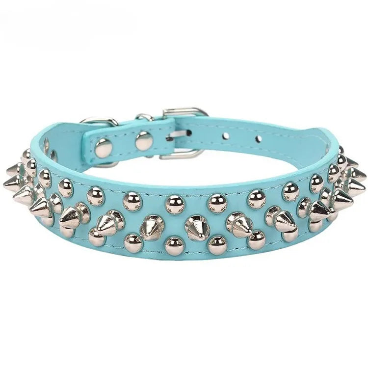 PU Leather Spiked Dog Collar – Adjustable Punk Style Neck Strap for Small Dogs & Cats