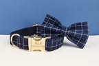 Grid Dark Blue Personalized Dog Collar, Leash & Harness Set