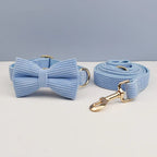 Blue Corduroy Personalized Dog Collar, Leash & Harness Set