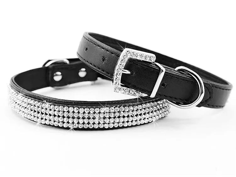 Rhinestone Dog Collar – Sparkling Crystal PU Collar for Cats & Dogs