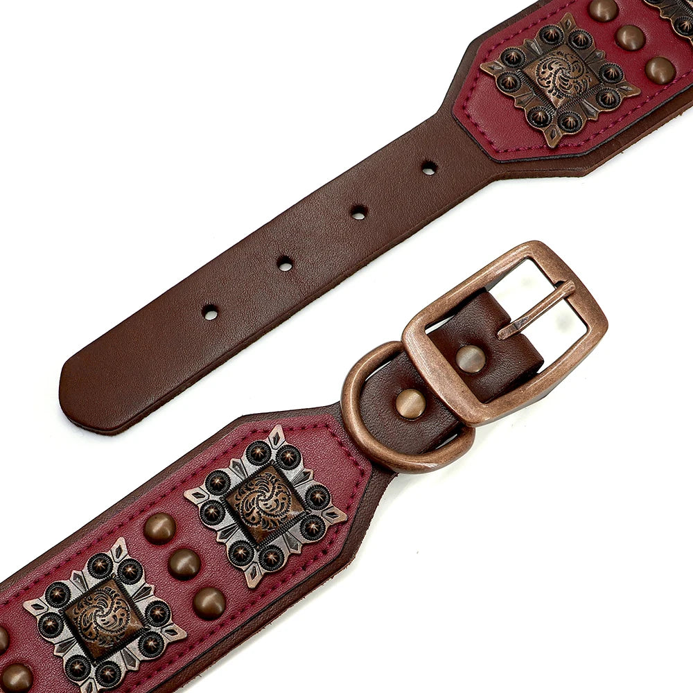 Real Leather Dog Collar & Leash Set – Durable Padded Luxury Design for Medium & Large Dogs