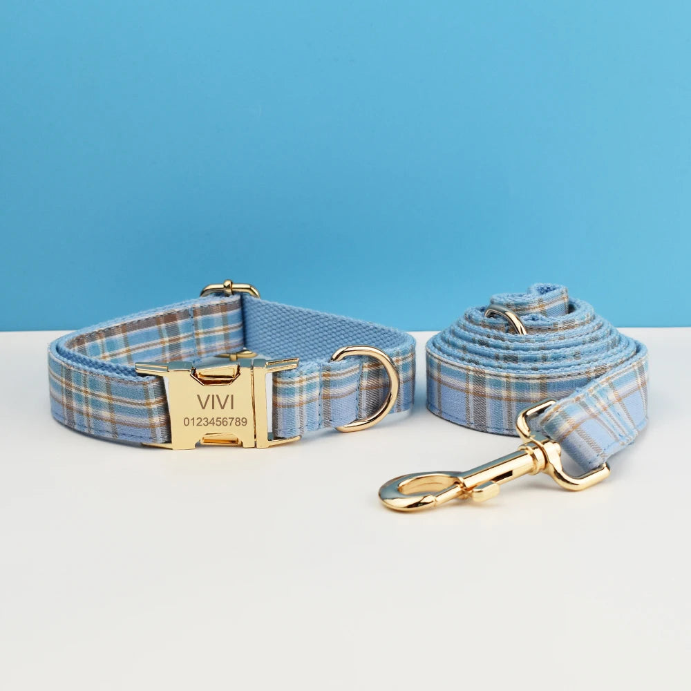 Plaid Personalized Dog Collar, Leash & Harness Set