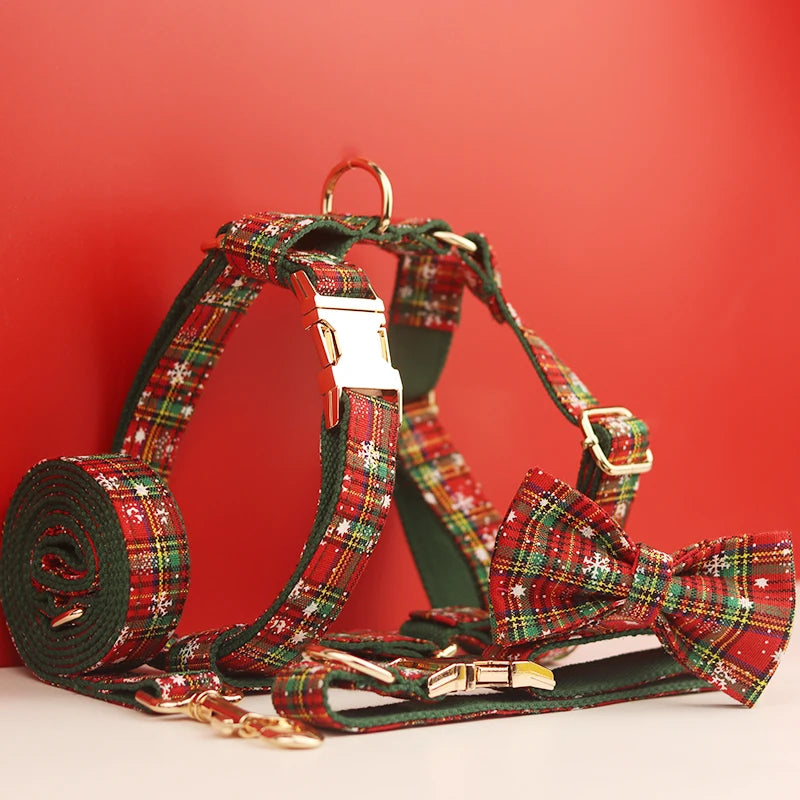 Christmas Personalized Dog Collar, Leash & Harness Set