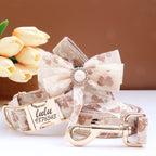 Luxury Pearl Personalized  Dog Collar and Leash Set, Lace Bowtie with Rhinestone Sparkle, Elegant Puppy Girl Pet Necklace