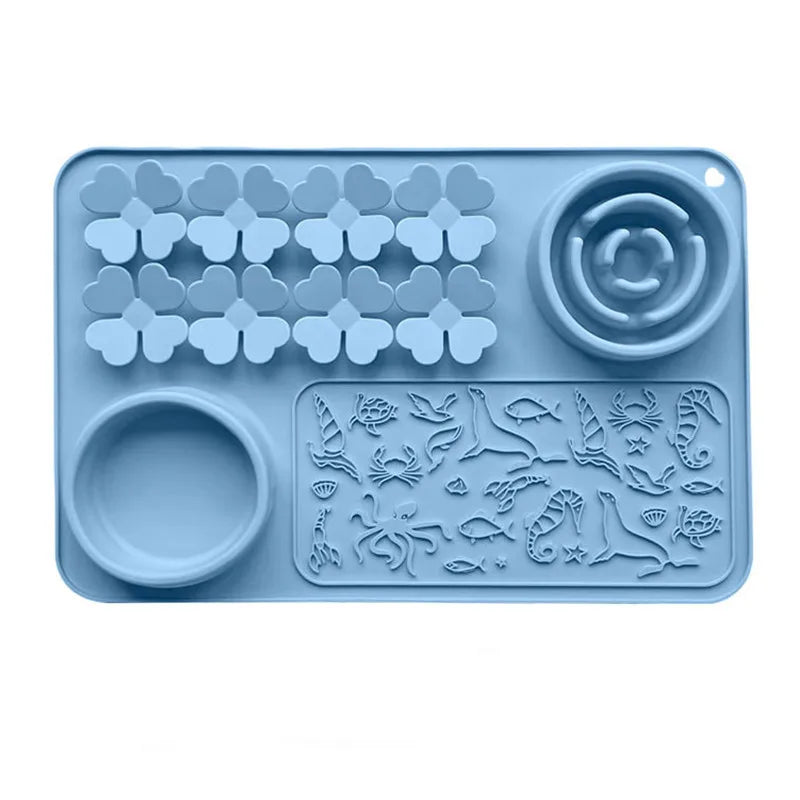 Silicone Dual Slow Feeder Bowl – Anti-Slip Suction Cup Pet Feeding Mat