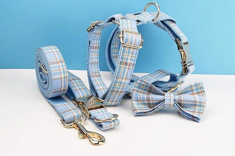 Plaid Personalized Dog Collar, Leash & Harness Set