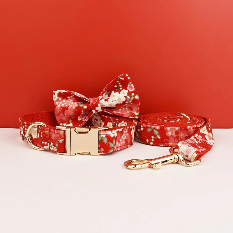 Personalized Dog Collar Leash Harness Set, Custom Name Printed Pet Accessories with Bow Tie, Luxury Tactical Dog Collar