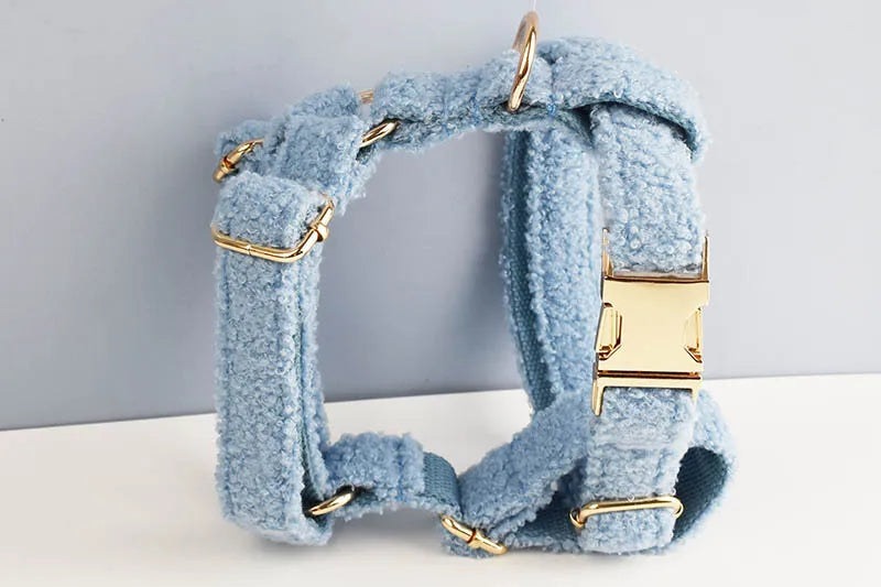 Teddy Velvet Personalized Dog Collar, Leash & Harness Set