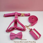 Rose Red Velvet Dog Collar Leash and Harness Set