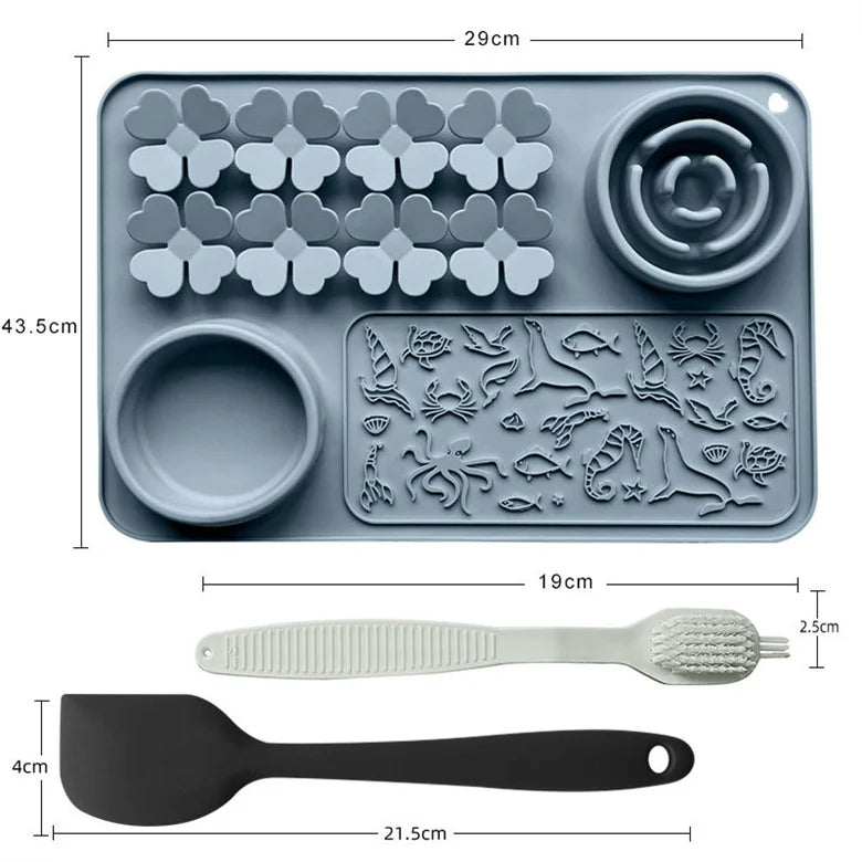 Silicone Dual Slow Feeder Bowl – Anti-Slip Suction Cup Pet Feeding Mat