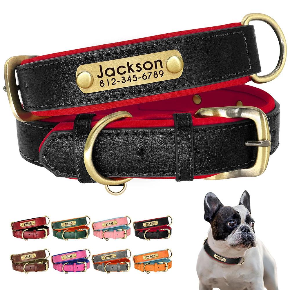 Personalized PU Leather Dog Collar – Soft Padded & Adjustable Custom ID Collar