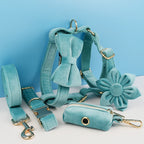Turquoise Stone Velvet Personalized Dog Collar, Leash & Harness Set