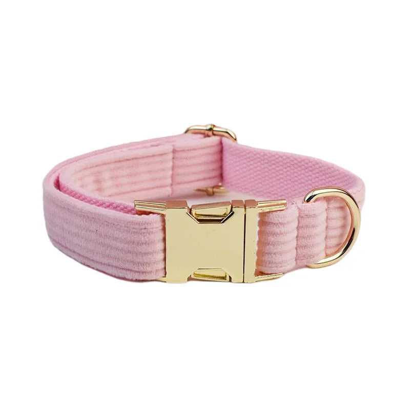 Pink Corduroy Personalized Dog Collar, Leash & Harness Set