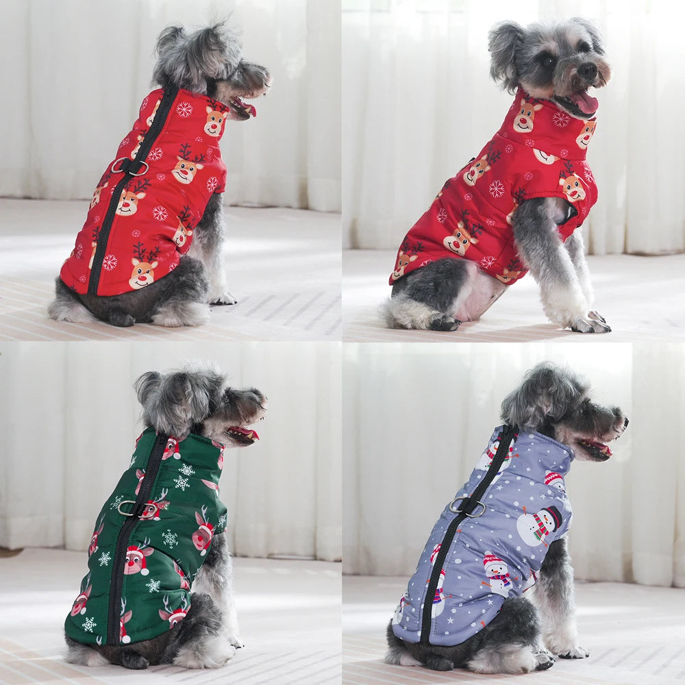 Christmas Dog Jacket – Waterproof & Warm Holiday Coat with D-Ring for Small & Medium Pets
