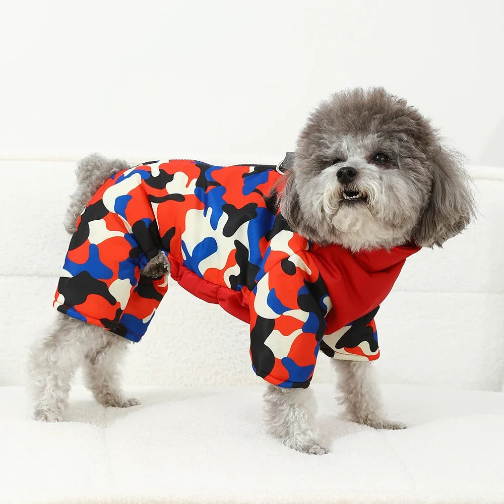 Camouflage Winter Dog Jumpsuit – Thick, Windproof & Waterproof Overalls with D-Ring