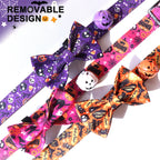 Luxury Small Dog Collar, Personalized Halloween Printed Cotton Collar, Organic Pattern with Rivet Decoration