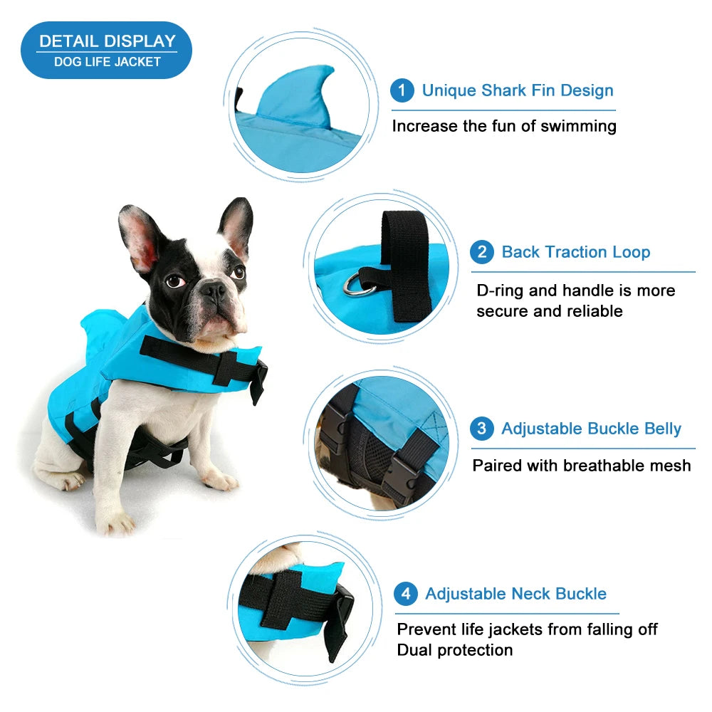 Shark Dog Life Jacket – Adjustable Buoyancy Safety Vest with Handle for Small to Large Dogs