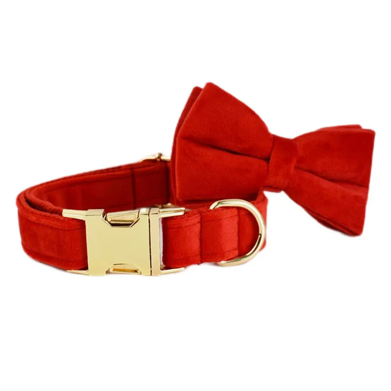Red Velvet Personalized Dog Collar, Leash & Harness Set