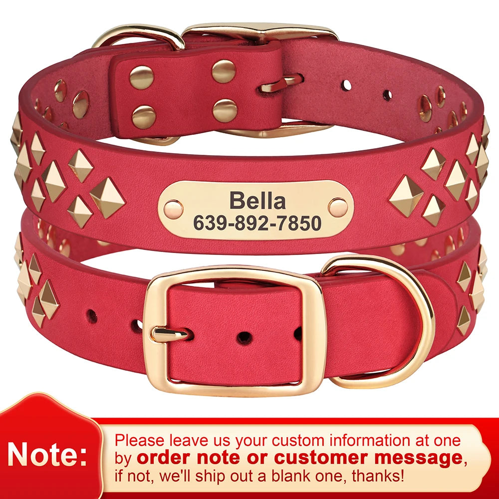 Genuine Leather Dog Collar – Personalized Spiked Studded Design for Small, Medium & Large Dogs
