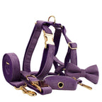 Purple Corduroy Dog Collar Leash and Harness Set