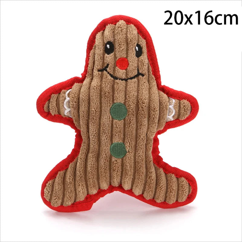 Christmas Plush Squeaky Dog Toy – Festive Santa, Elk, Gingerbread & Donut Designs