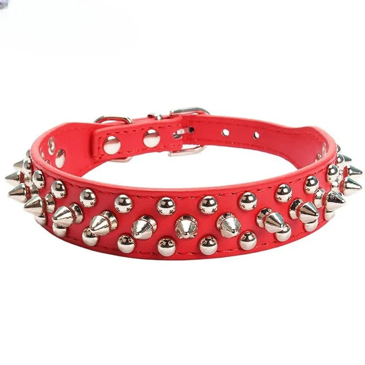 PU Leather Spiked Dog Collar – Adjustable Punk Style Neck Strap for Small Dogs & Cats