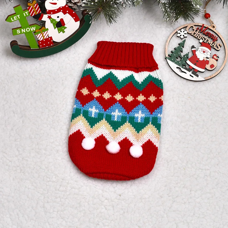 Christmas Vintage Dog Sweater – Holiday Reindeer & Red Heart Design for Small Dogs