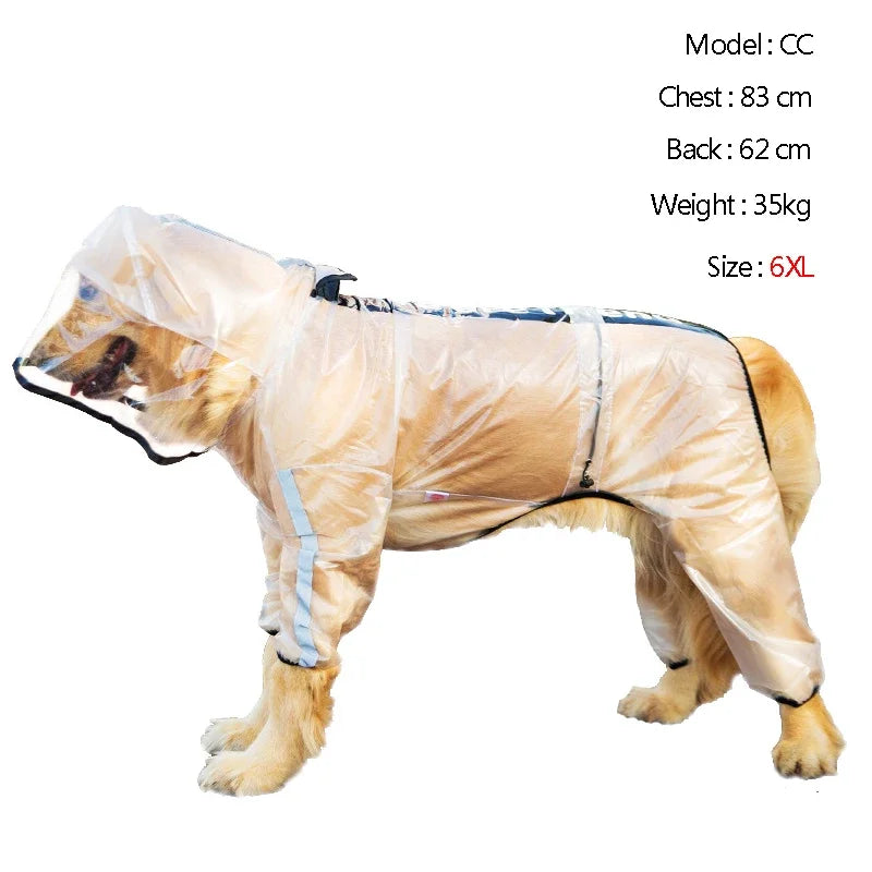Transparent Hooded Dog Raincoat – Full-Body Waterproof PU Jacket for All Breeds
