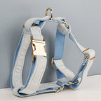 Light Blue Velve Personalized Dog Collar, Leash & Harness Set