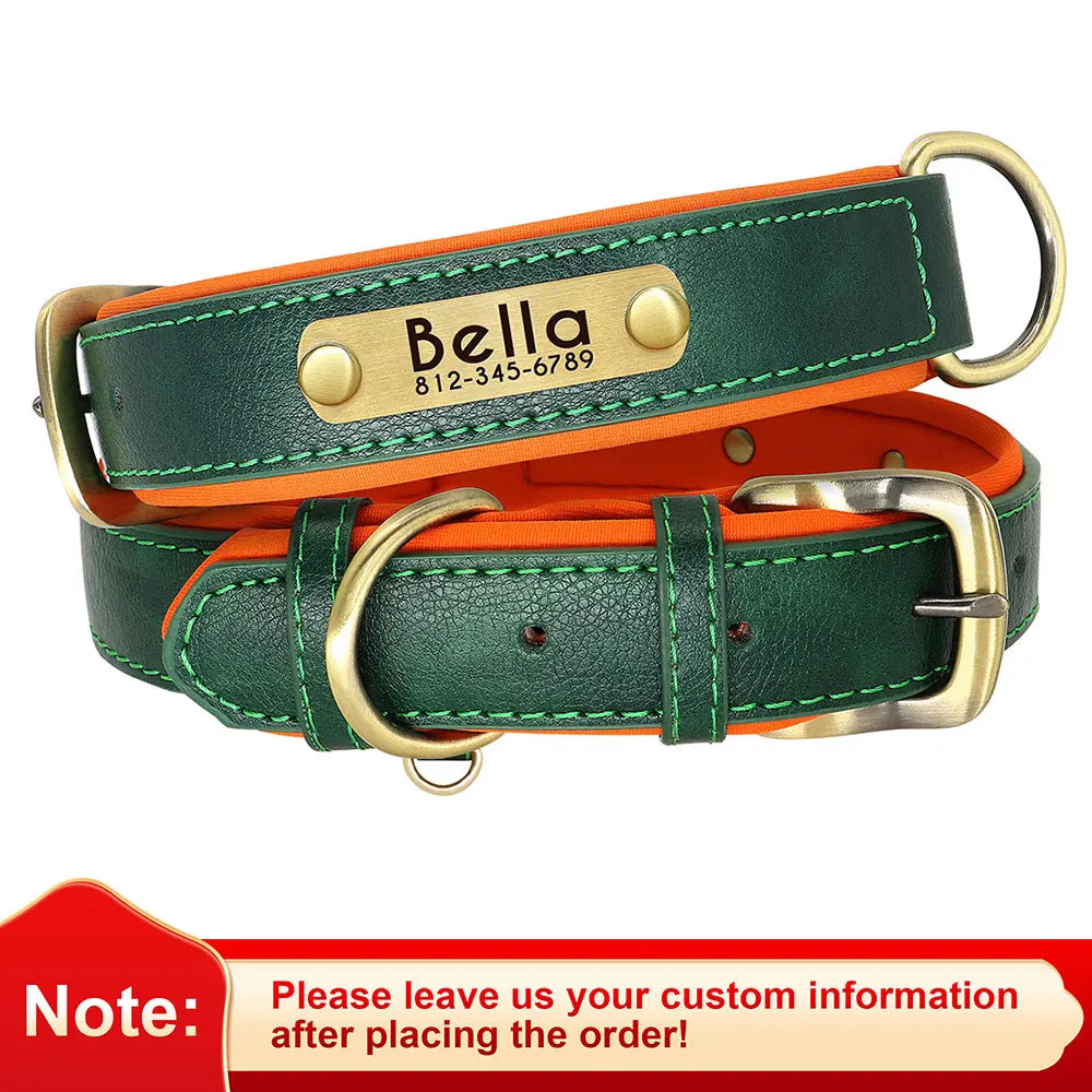 Personalized PU Leather Dog Collar – Soft Padded & Adjustable Custom ID Collar