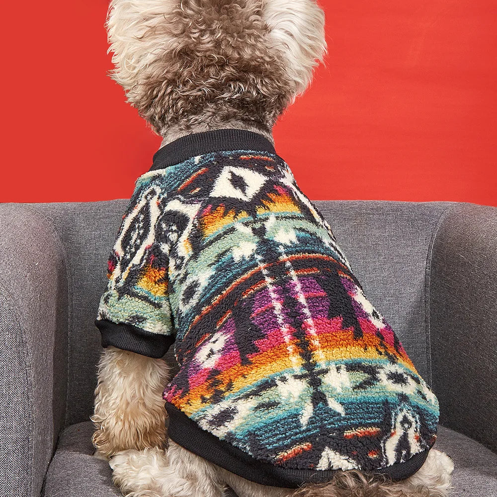 Thermal Winter Dog Hoodie – Fluffy Ethnic Style Pullover for Cold Weather