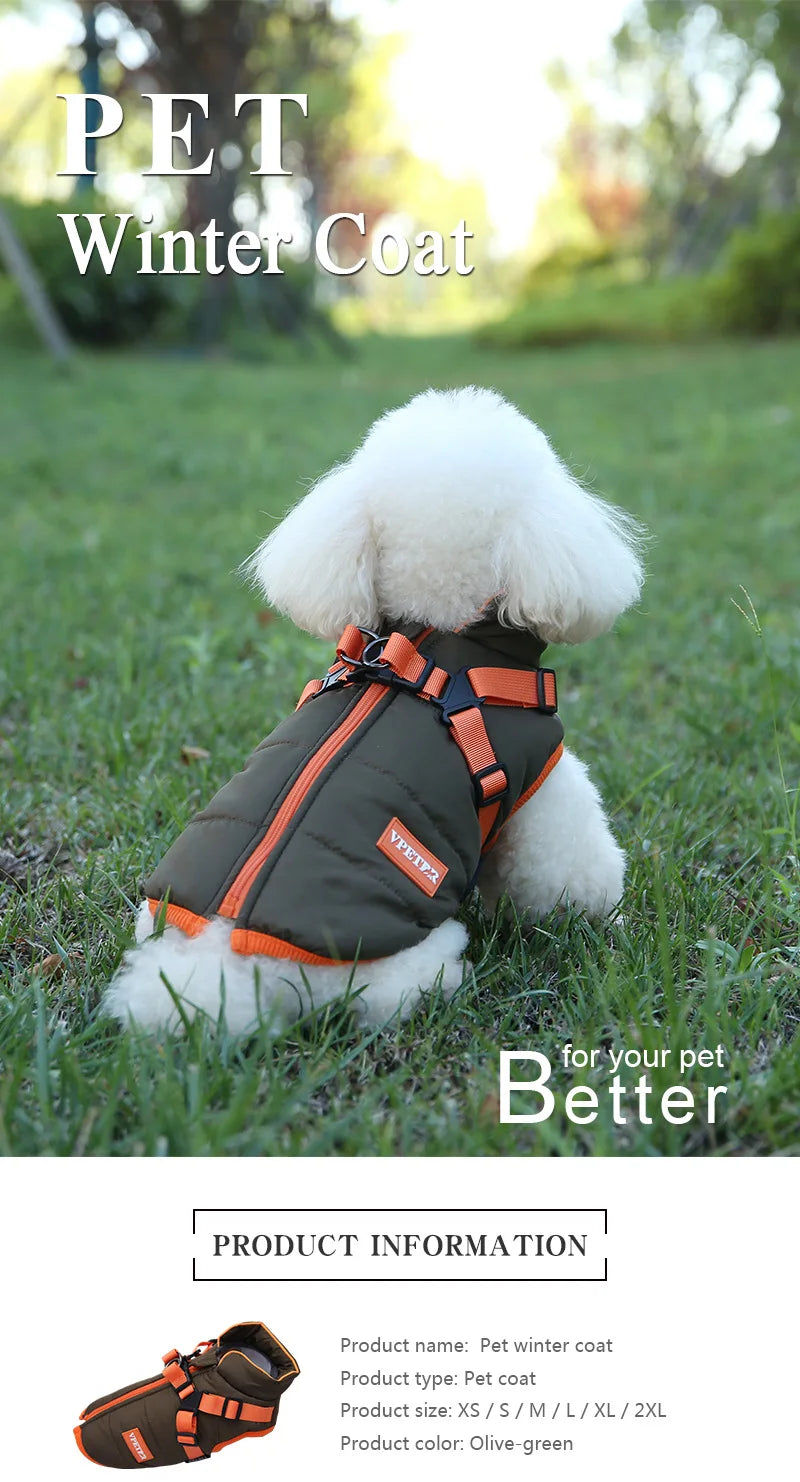 Waterproof Puppy Jacket with Built-in Harness – Warm Winter Vest for Small Dogs
