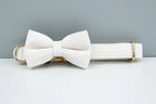 White Corduroy Personalized Dog Collar, Leash & Harness Set