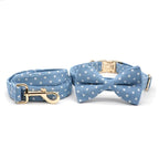 DDPaws  Collar + Leash + Bowtie / XS Designed Blue Denim Plaid Set [Made-to-Order]
