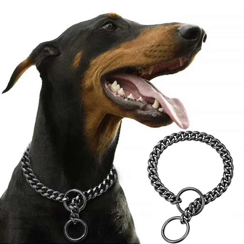 Stainless Steel Cuban Chain Dog Collar – Durable Training & Walking Metal Collar