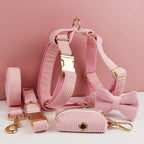 Pink Corduroy Personalized Dog Collar, Leash & Harness Set