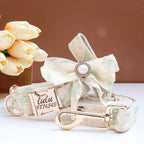 Luxury Pearl Personalized  Dog Collar and Leash Set, Lace Bowtie with Rhinestone Sparkle, Elegant Puppy Girl Pet Necklace