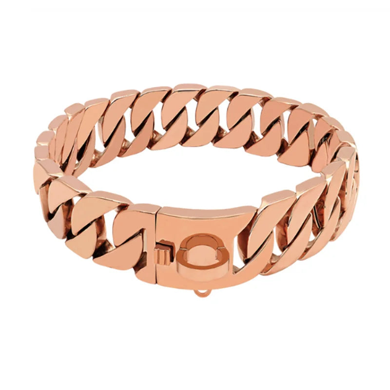 32MM Heavy-Duty Stainless Steel Dog Chain Collar – 18K Gold-Plated Choker for Large Dogs